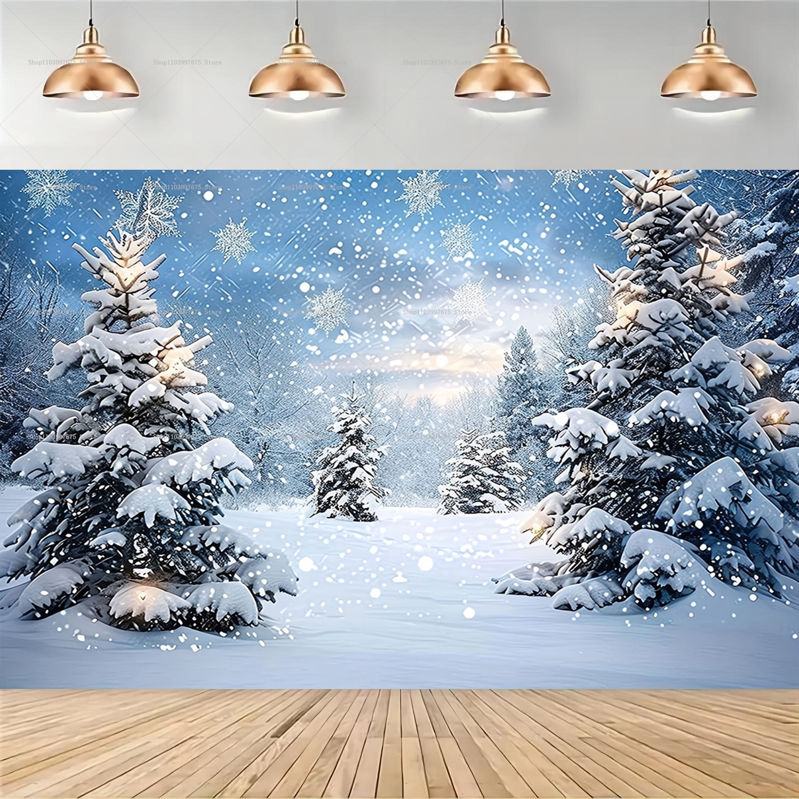Snowy Forest Christmas Backdro - Baby Xmas Food บทวิจารณ์และราคา
