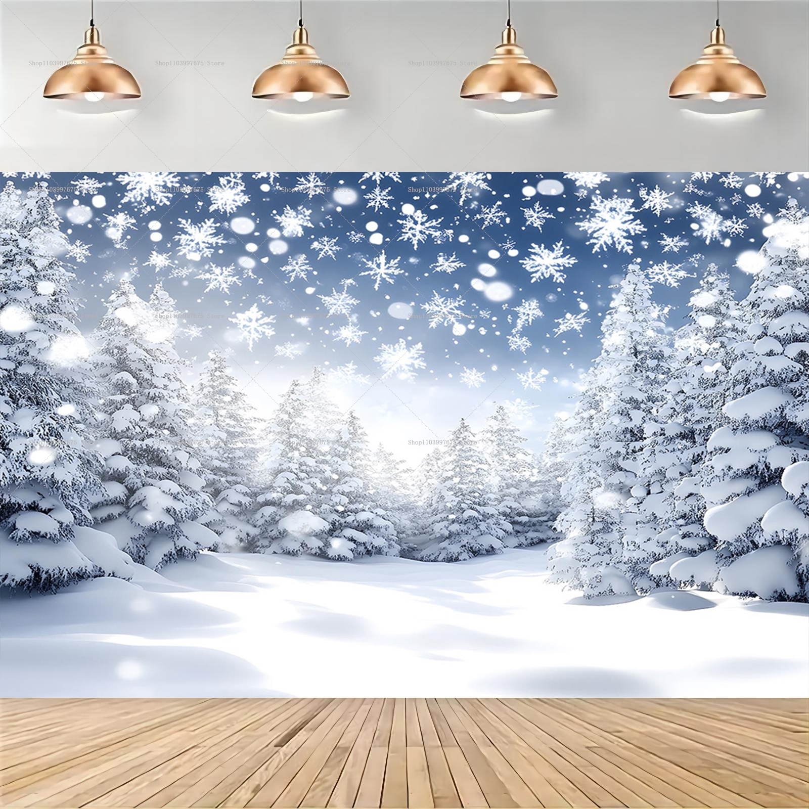 Snowy Forest Christmas Backdro - Baby Xmas Food บทวิจารณ์และราคา